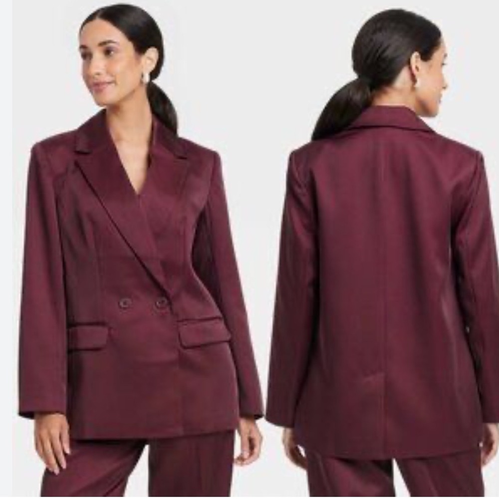 A New Day Burgundy‎ Satin Blazer Size Cranberry Maroon red Career Jacket